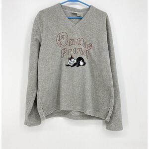 Vintage Looney Tunes Warner Bros On The‎ Prowl Fleece Pullover V Neck Size Large
